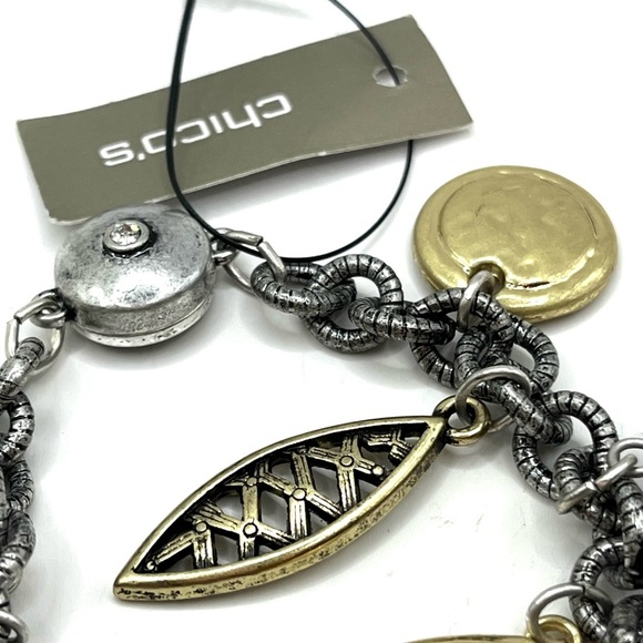 Charm Chicos Silver Bracelet. Big Charms  Pearl, Crystal, Coins Mixed Metals - Picture 5 of 14